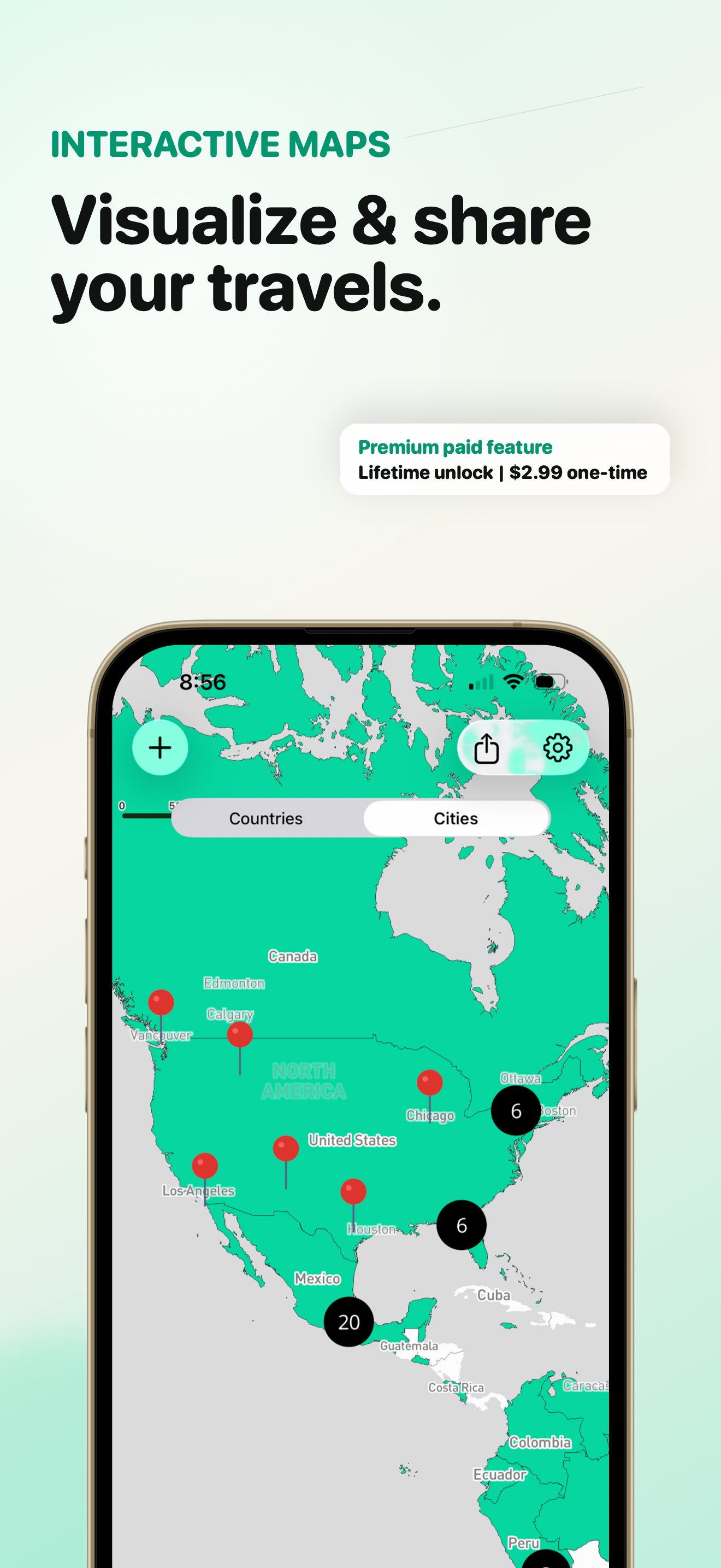 Drop a pin to log a visited place in GlobalTally